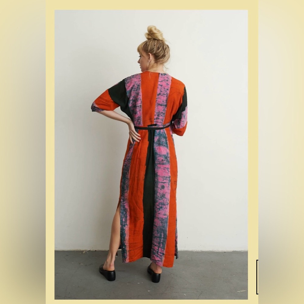 NEW Osei Duro Letsa Rayon Wrap Dress Carmine Red Black Pink Multi Color Size L - Picture 2 of 10